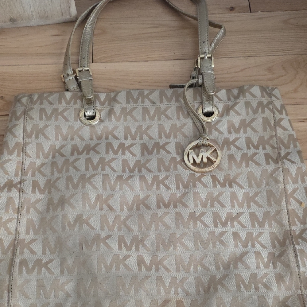 Michael Kors Beige and Gold Monogram Tote